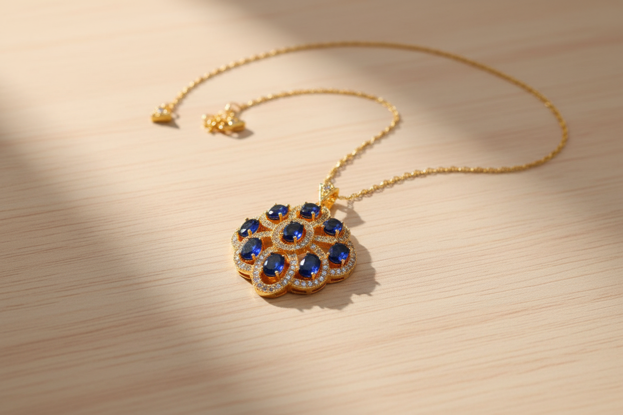 Colar 18K gold-plated sobre mesa de madeira clara