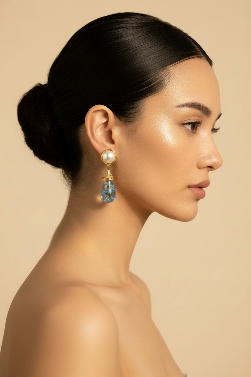 Dried Flower Water Drop Resin Earrings