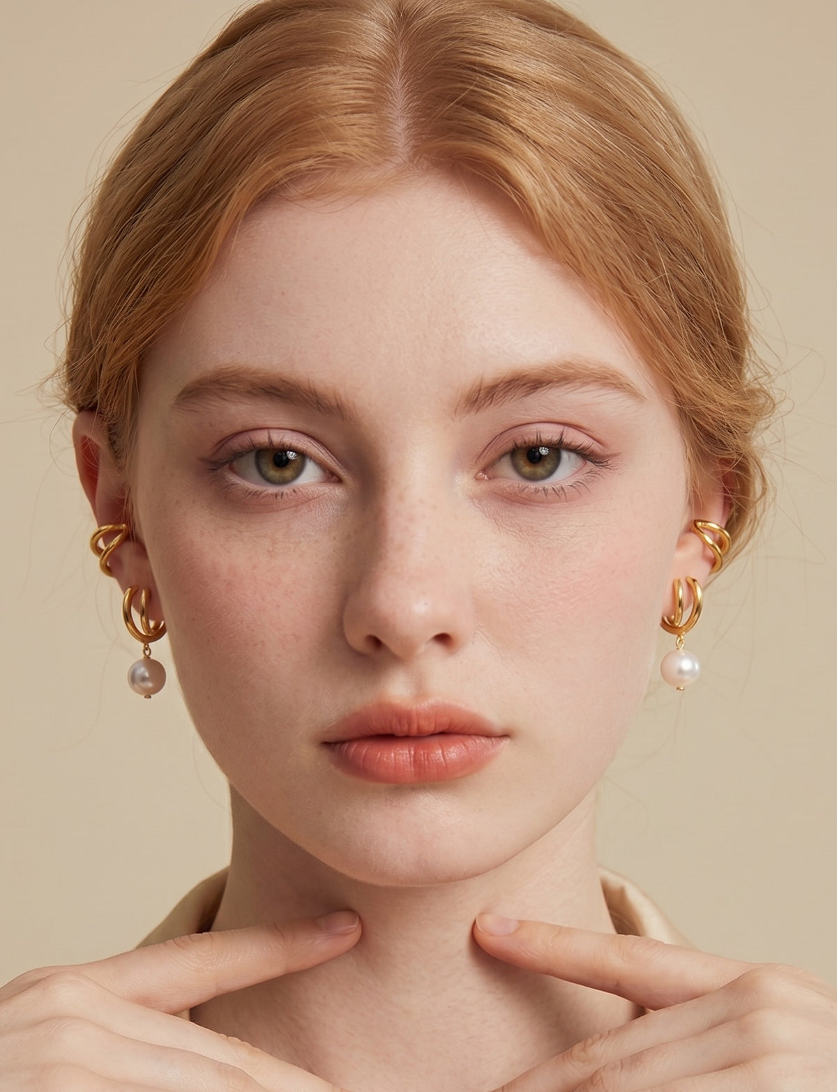 C-Shaped Pearl Drop Earrings – Geometric Gold Brass Statement Piece