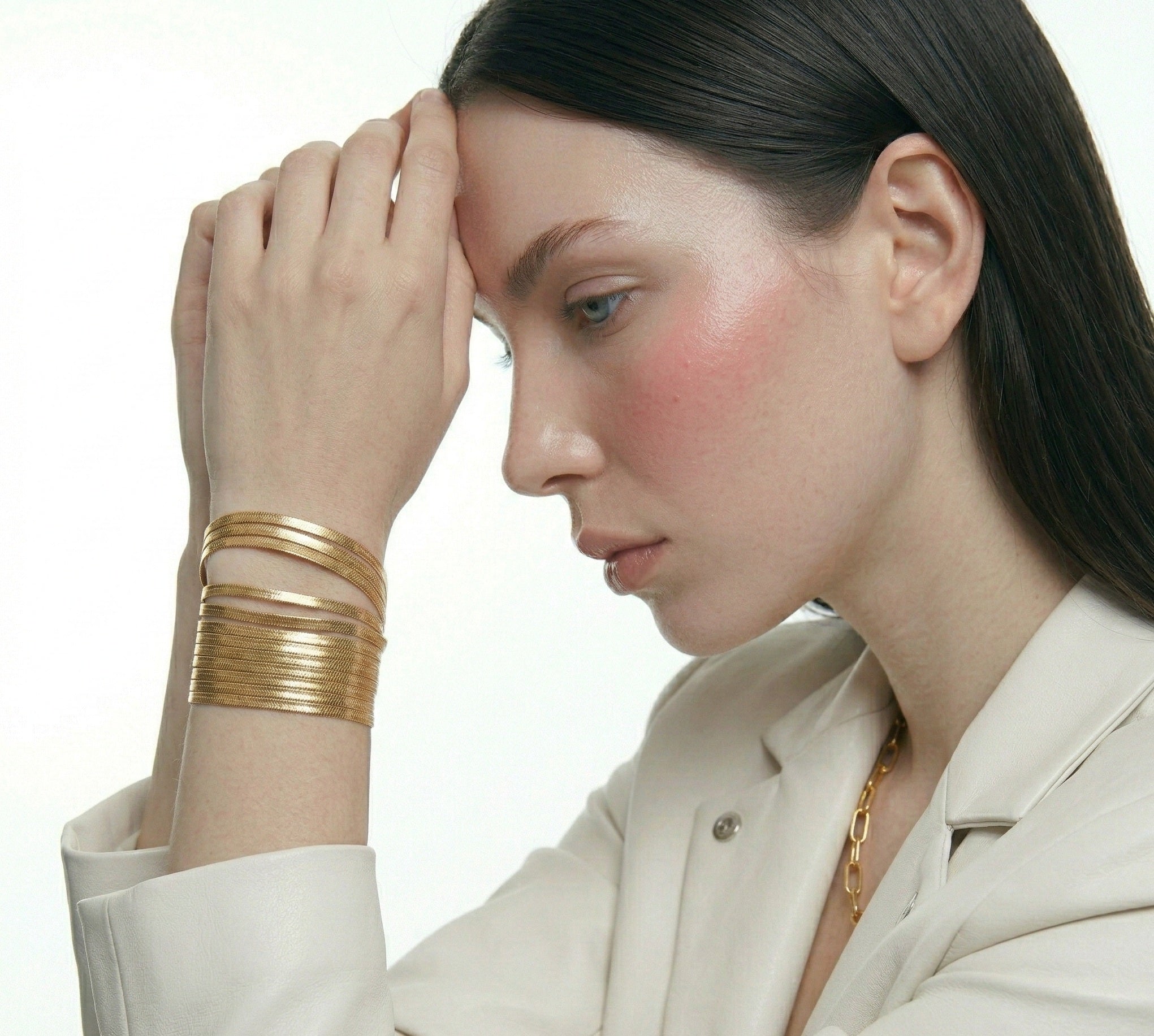 Titanium Steel Bracelet – PVD Gold-Plated Geometric Chain