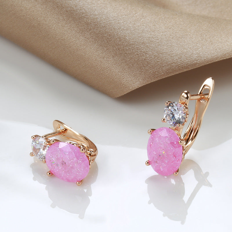 Rose Gold Sweet Peach Zircon Earrings – Copper Flower Drop Earrings for Women