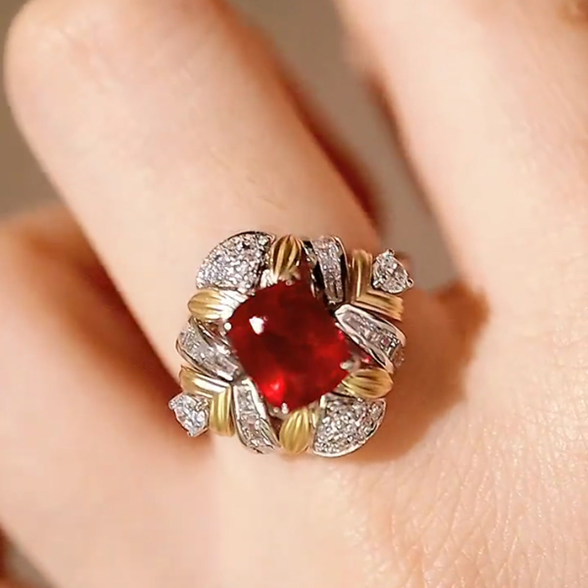 Sterling Silver Geometric Ring – Gold & White Gold