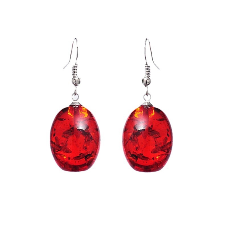 Retro Oval Amber Drop Earrings – Handcrafted Plastic Resin Geometric Luxury Earrings for Women
