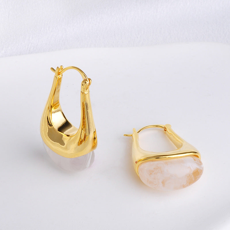 Maillard Amber Hoop Earrings – Retro Luxury, Geometric, Gold-Plated Copper, Women's