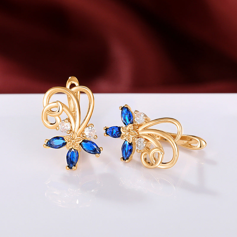 Gold Sapphire Blue Flower Zircon Drop Earrings – Copper Fashion