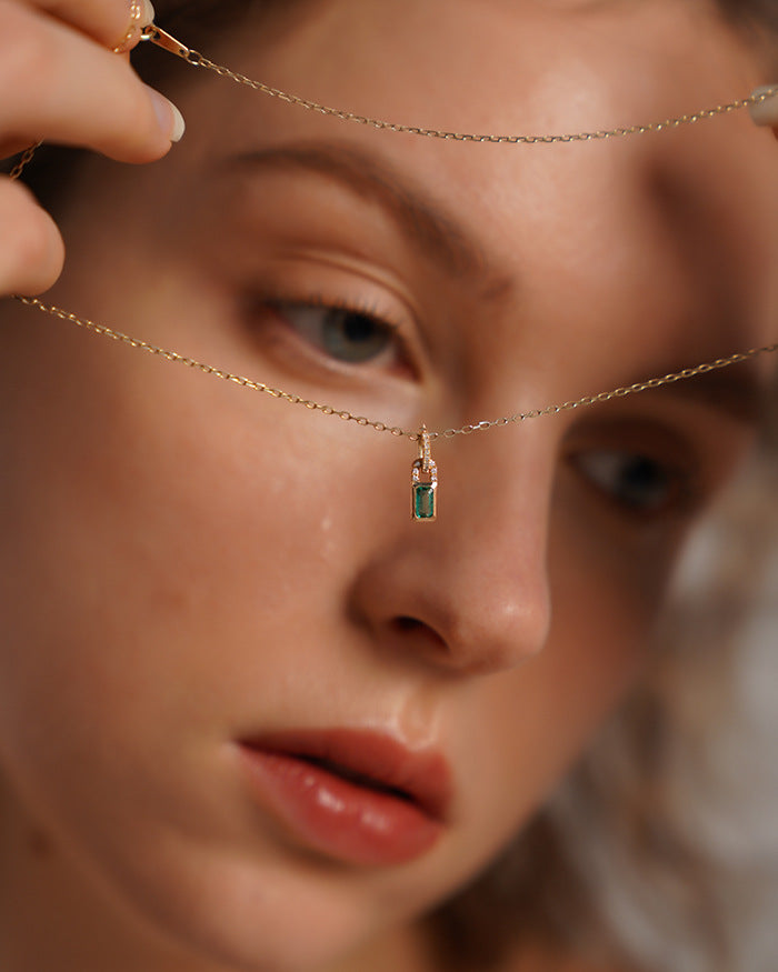 18K Gold Lock Pendant Necklace – 925 Sterling Silver, Geometric, Adjustable Chain, Women's