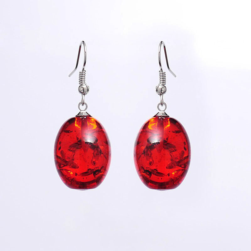 Retro Oval Amber Drop Earrings – Handcrafted Plastic Resin Geometric Luxury Earrings for Women