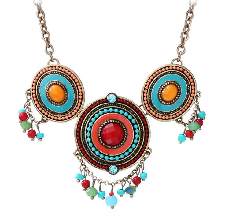Red Boho Crystal Bamboo Chain Necklace – Exotic, Women's Statement Jewelry