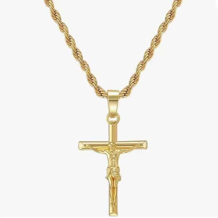 Cross Pendant Necklace – Gold-Plated Religious Chain Jewelry