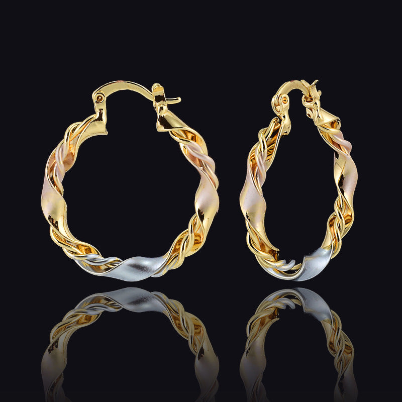Gold Twisted Rope Hoop Earrings – Electroplated Copper Tarnish-Free Luxury Jewelry for Women