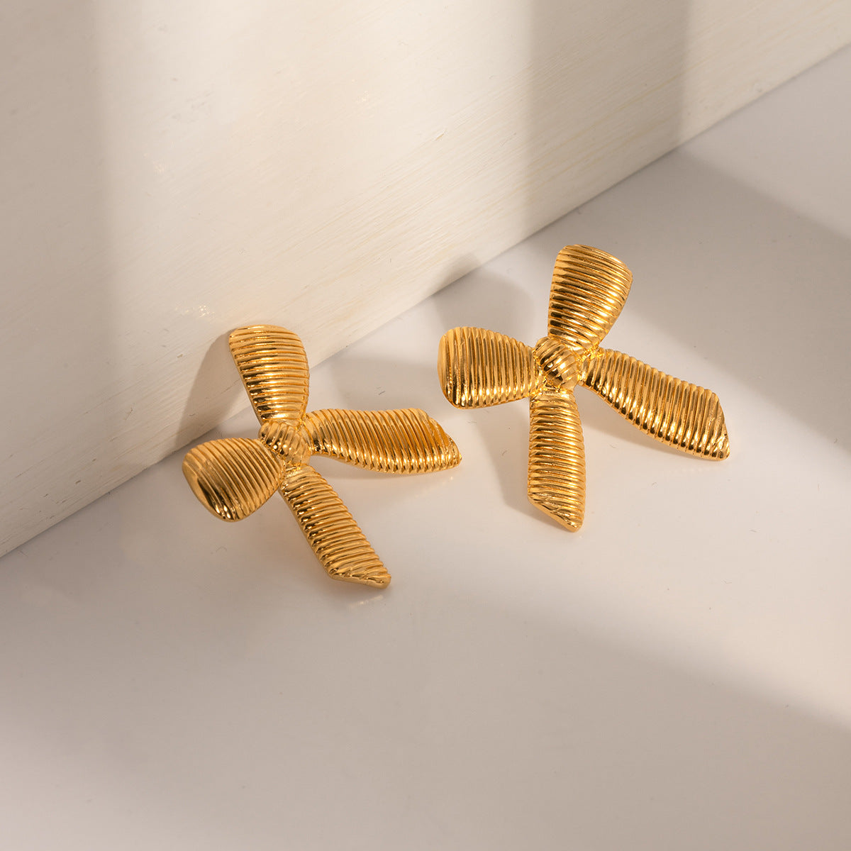 Gold Bow Stud Earrings - Luxury Minimalist Statement Piece