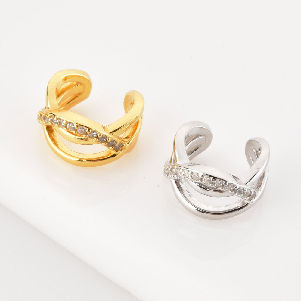 U-Shape Wave Ear Cuff – 925 Sterling Silver, 18K Gold & Platinum, Japanese Korean Style