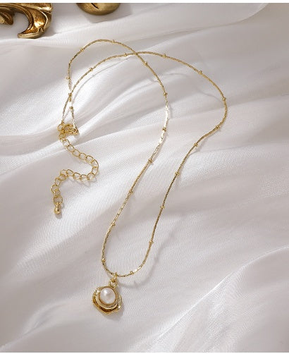 Baroque Freshwater Pearl Necklace – Gold, Titanium Steel, Retro Temperament