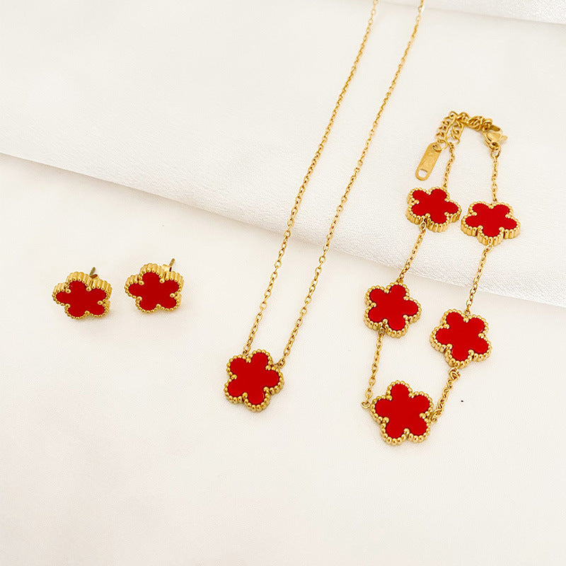Botanical Bloom Titanium Jewelry Set — Necklace, Bracelet & Earrings