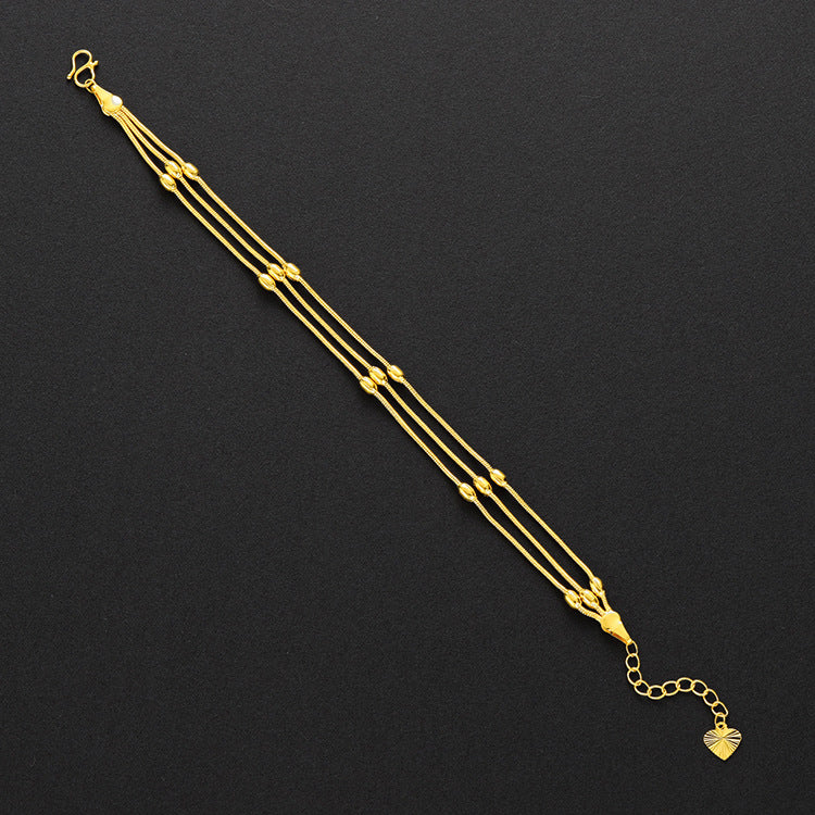 24K Gold-Plated Triple Strand Bead Bracelet – Women's Layered Egg Bead