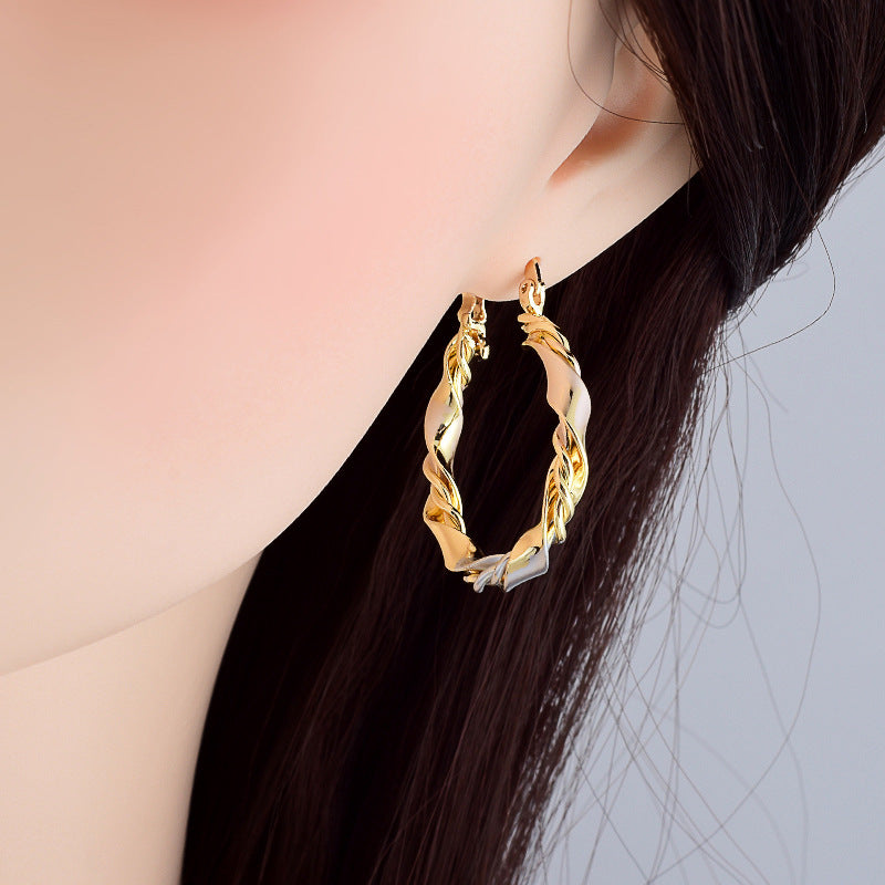 Gold Twisted Rope Hoop Earrings – Electroplated Copper Tarnish-Free Luxury Jewelry for Women