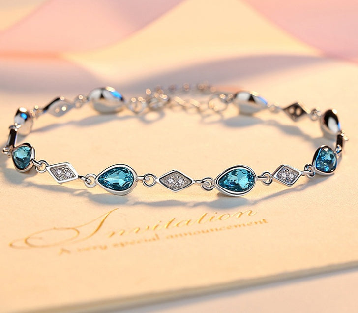Austrian Blue Crystal Bracelet — 925 Sterling Silver
