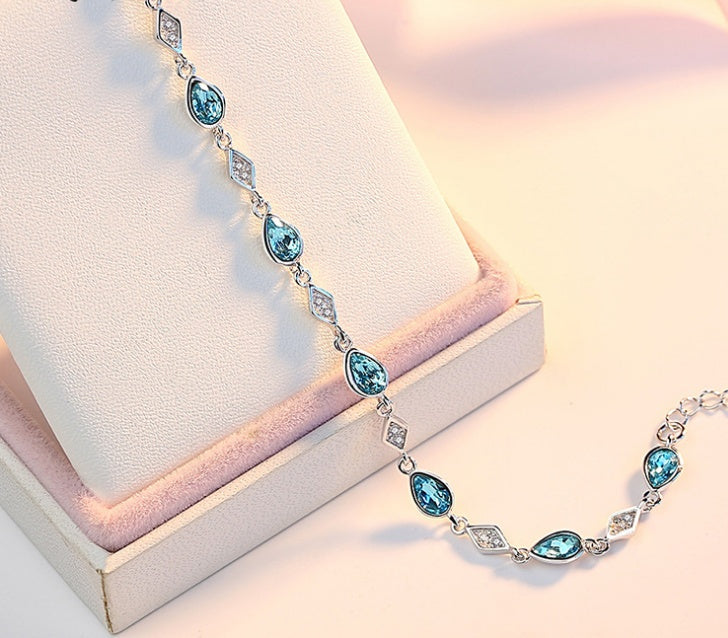 Austrian Blue Crystal Bracelet — 925 Sterling Silver