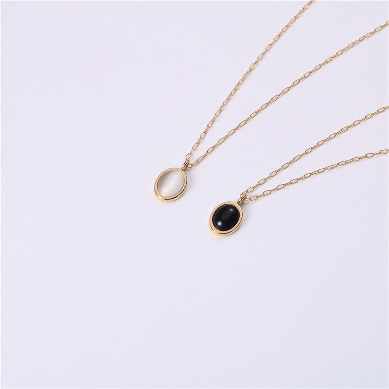 Cat's Eye Pendant Necklace – 316L Titanium Steel, Black & White, Niche Design
