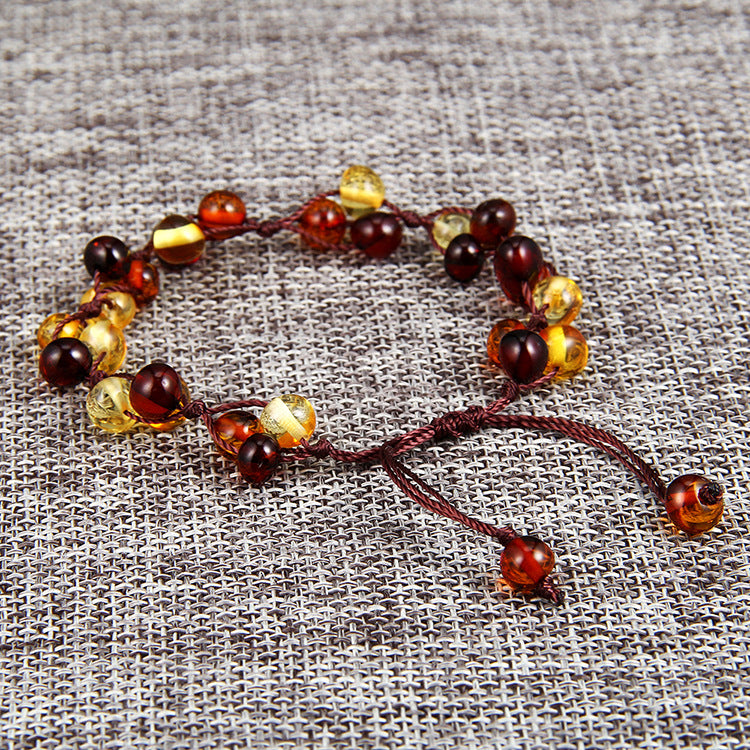 Natural Amber Hand-Woven Bracelet – Geometric Women's Jewelry