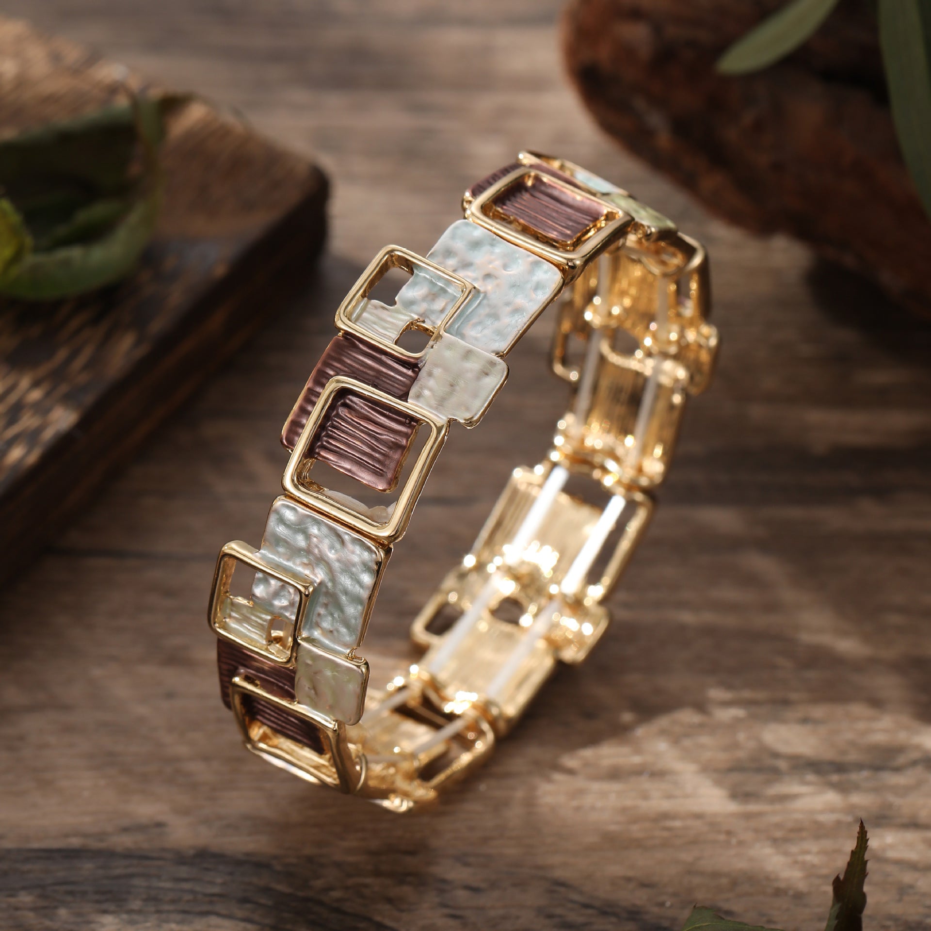 Geometric Square Color Oil Jewelry Set – Earrings, Bracelet & Necklace, Original Design