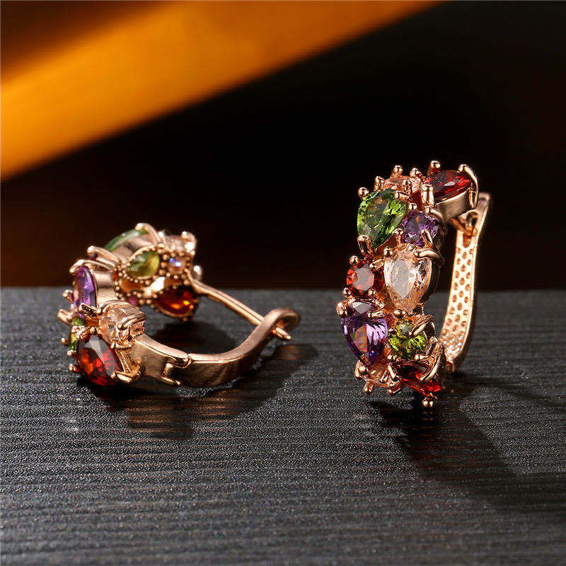Floral Gemstone Huggie Earrings – European Colorful