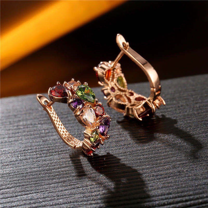 Floral Gemstone Huggie Earrings – European Colorful