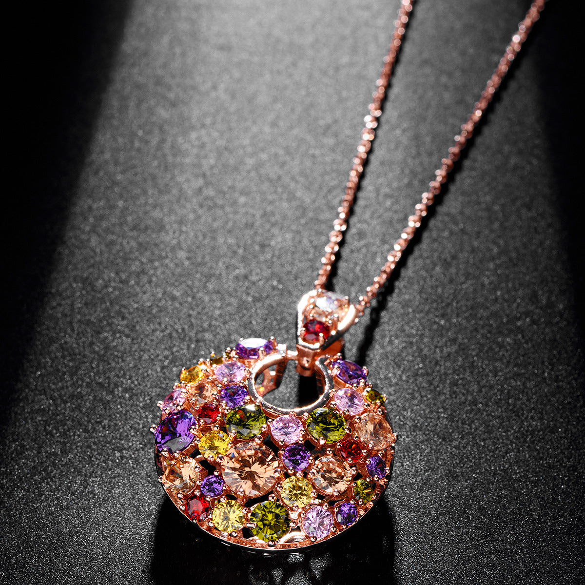 Rose Gold Zircon Floral Pendant Necklace – Copper, European Style, Women's