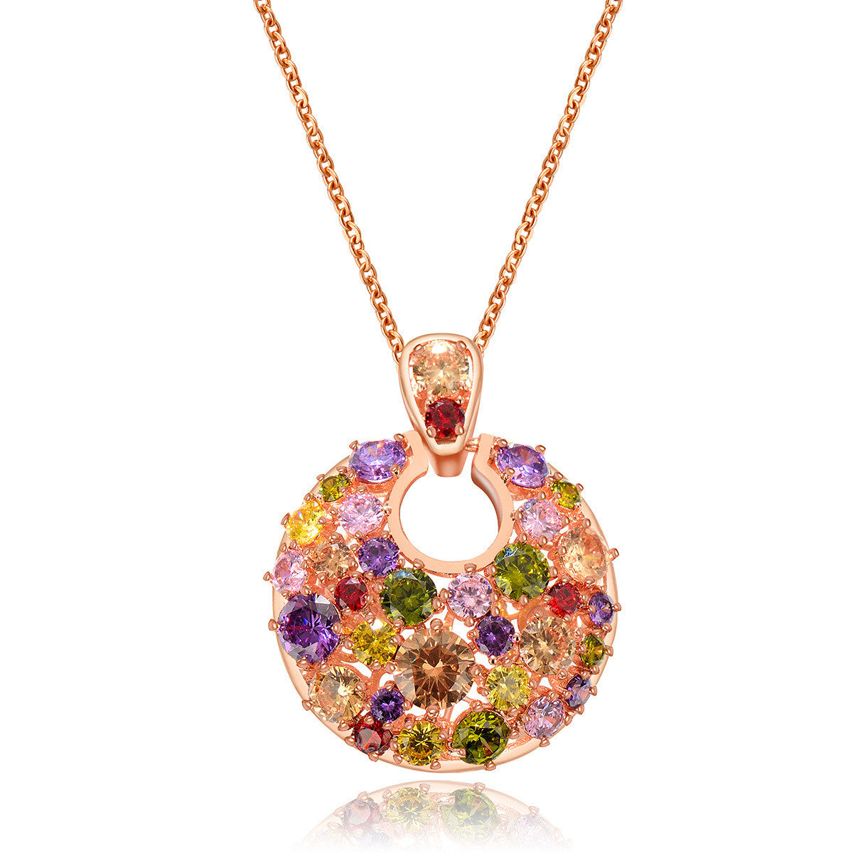 Rose Gold Zircon Floral Pendant Necklace – Copper, European Style, Women's