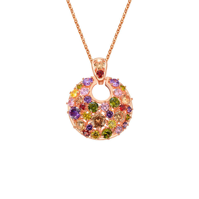 Rose Gold Zircon Floral Pendant Necklace – Copper, European Style, Women's