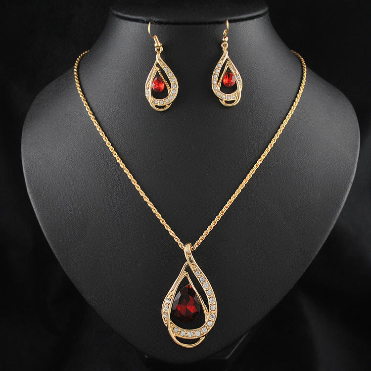 Crystal Drop Jewelry Set – Necklace & Earrings, Blue, Green, Red & White
