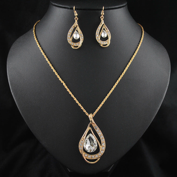 Crystal Drop Jewelry Set – Necklace & Earrings, Blue, Green, Red & White