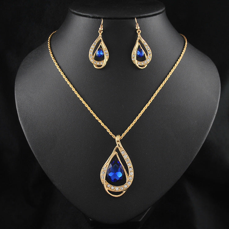 Crystal Drop Jewelry Set – Necklace & Earrings, Blue, Green, Red & White