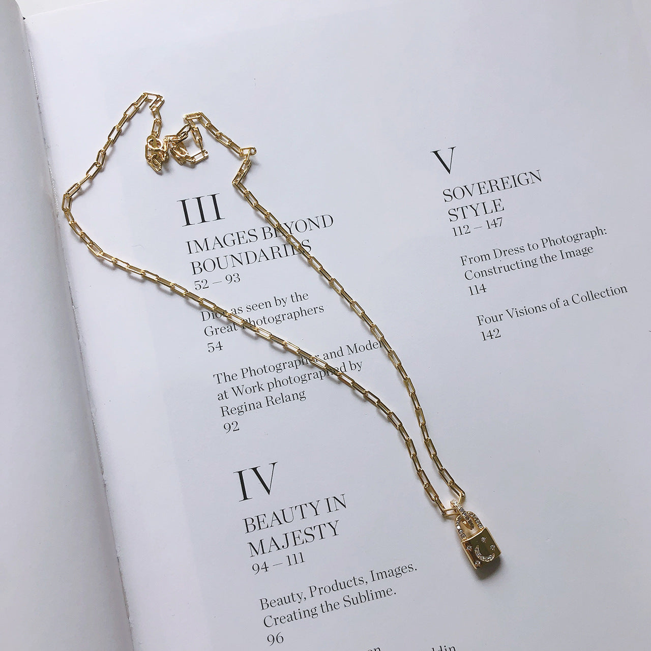 18K Gold Diamond Lock Necklace – Silver, Geometric, INS Style, Women's