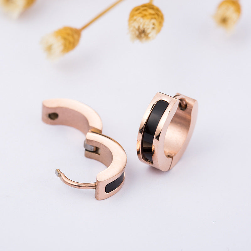 Geometric Shell Inlay Earrings – Black & White