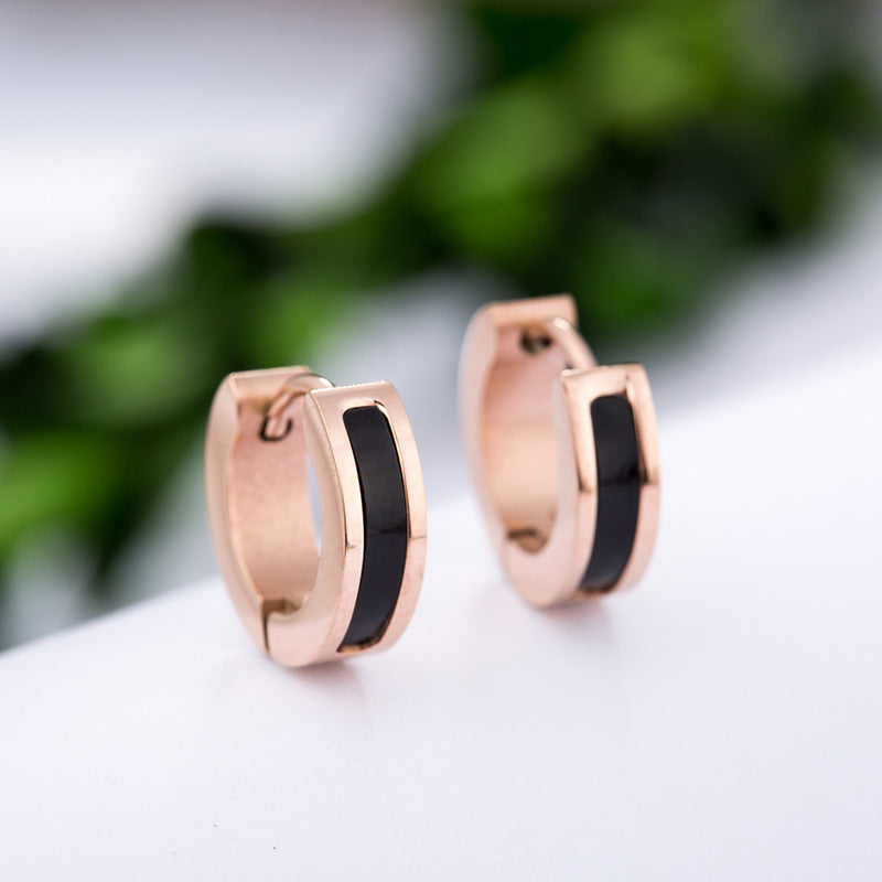 Geometric Shell Inlay Earrings – Black & White