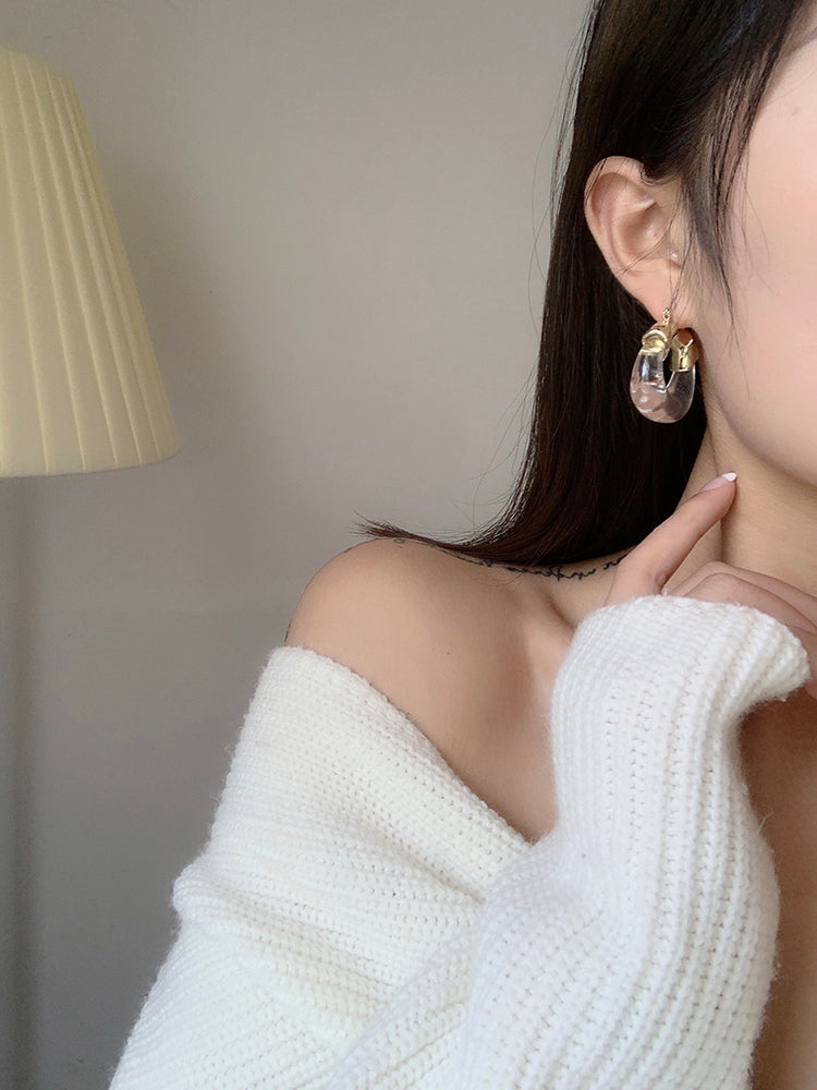 Amber Acrylic Drop Earrings – Resin, European Style, Transparent, Amber & Emerald, Women's