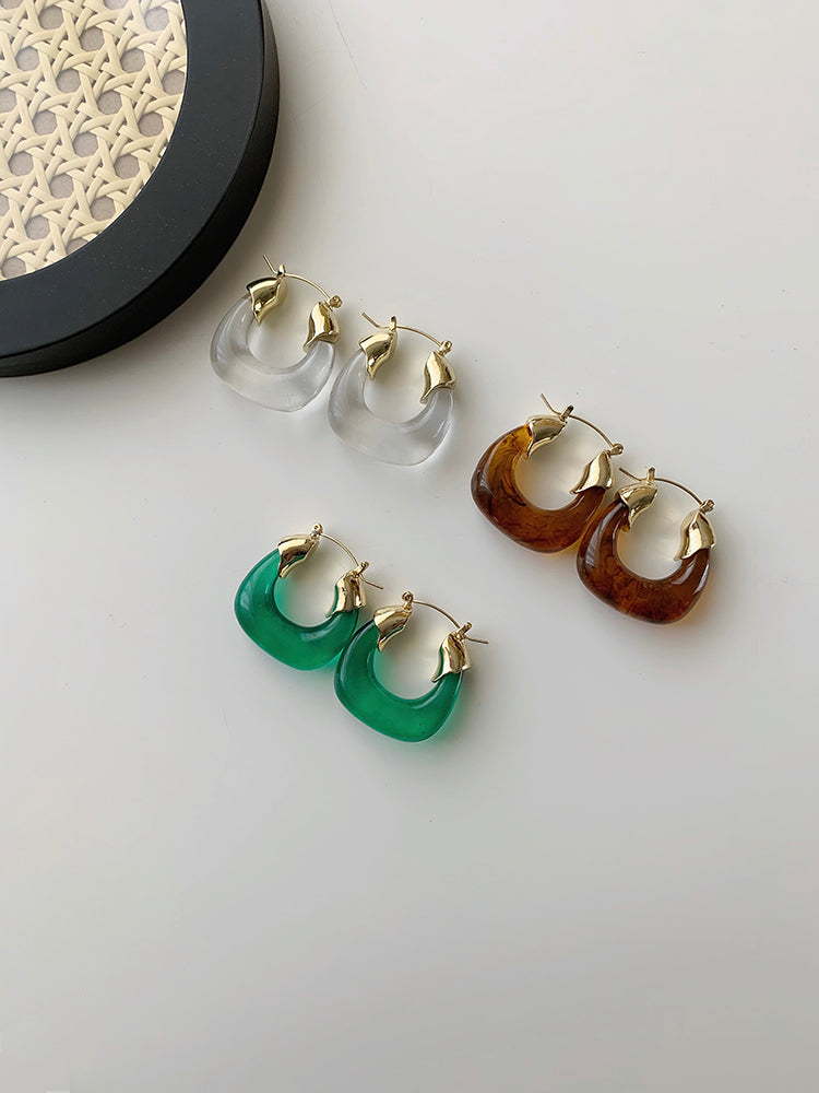 Amber Acrylic Drop Earrings – Resin, European Style, Transparent, Amber & Emerald, Women's