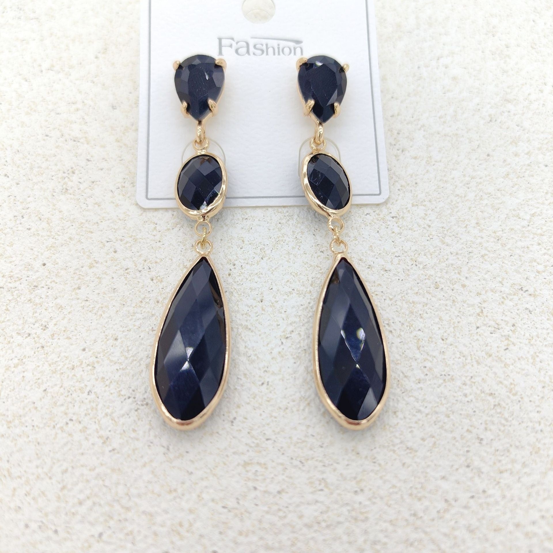 Crystal Glass Drop Earrings — Geometric Long Dangle
