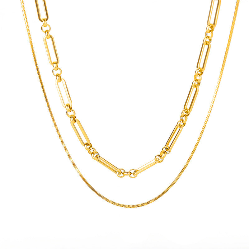 Gold Beaded Snake Chain Necklace – 18K Gold-Plated Stainless Steel, Minimalist, Women's