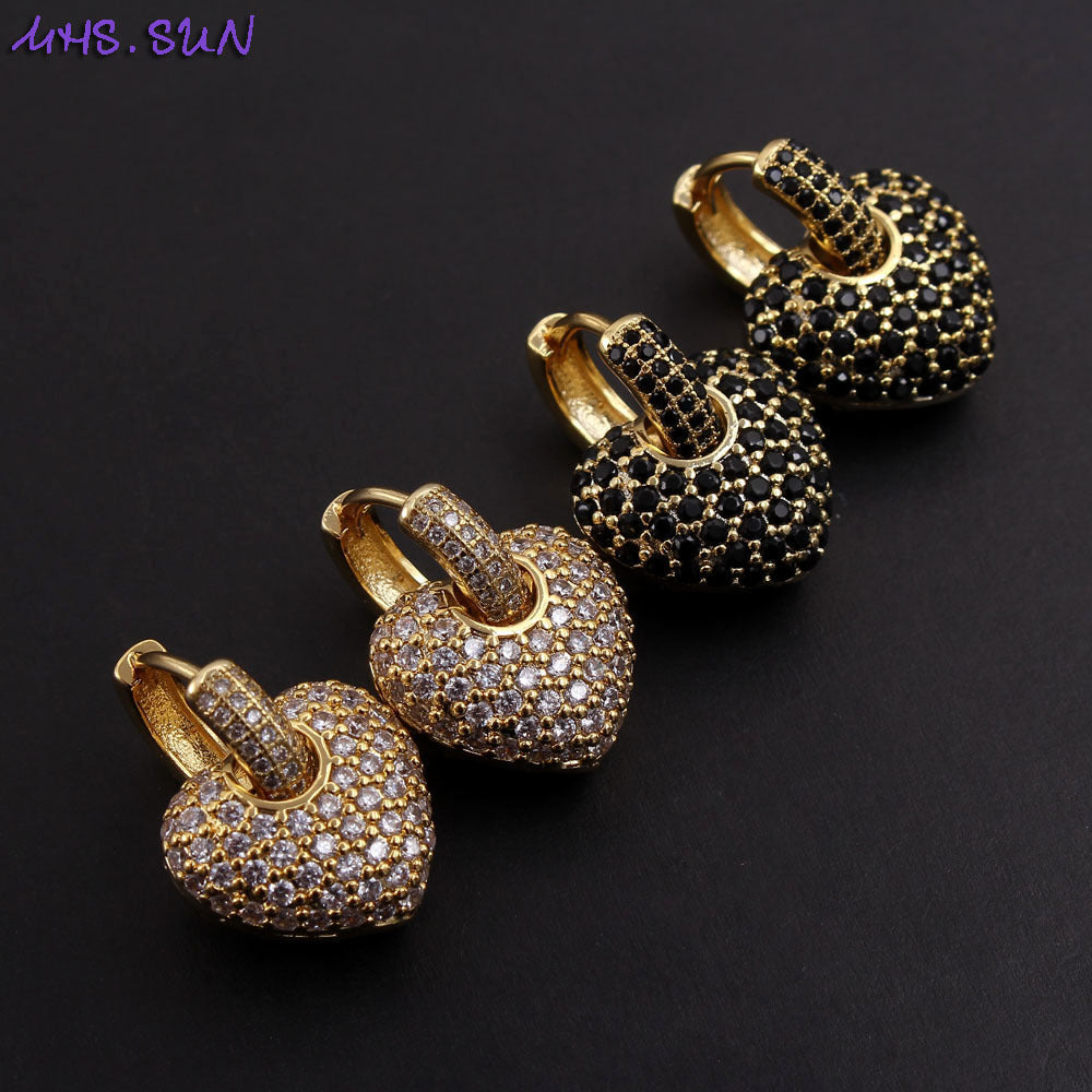 Gold Zircon Heart Earrings – AAA CZ Studs for Women