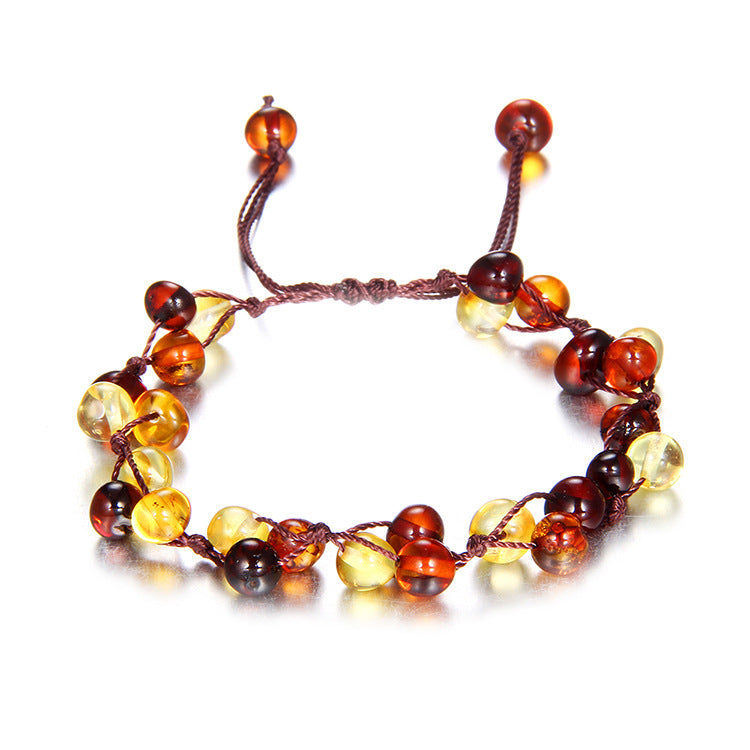 Natural Amber Hand-Woven Bracelet – Geometric Women's Jewelry