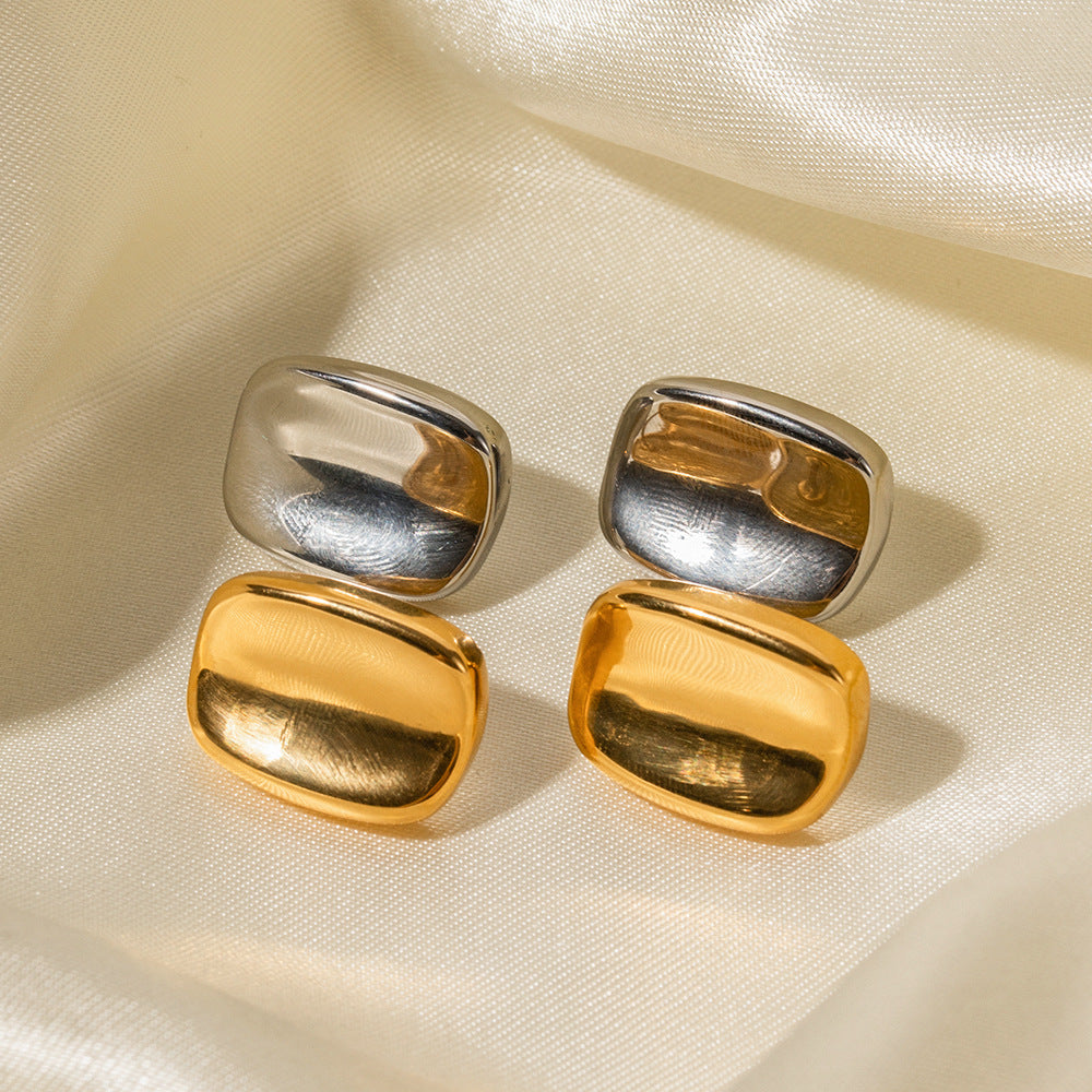 18K Gold Rectangular Chunky Stud Earrings – INS-Style Stainless Steel for Women