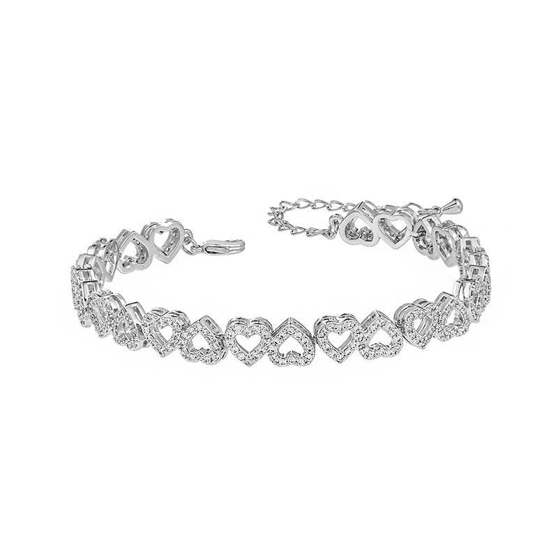 Full Diamond Heart Bracelet – Copper, Electroplated, Gold & Silver, Women's Luxury Gift