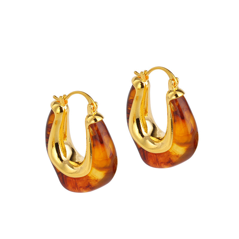 Maillard Amber Hoop Earrings – Retro Luxury, Geometric, Gold-Plated Copper, Women's