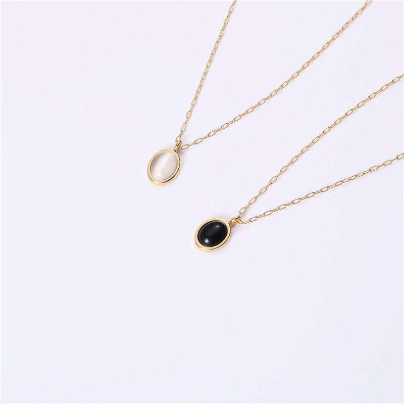 Cat's Eye Pendant Necklace – 316L Titanium Steel, Black & White, Niche Design