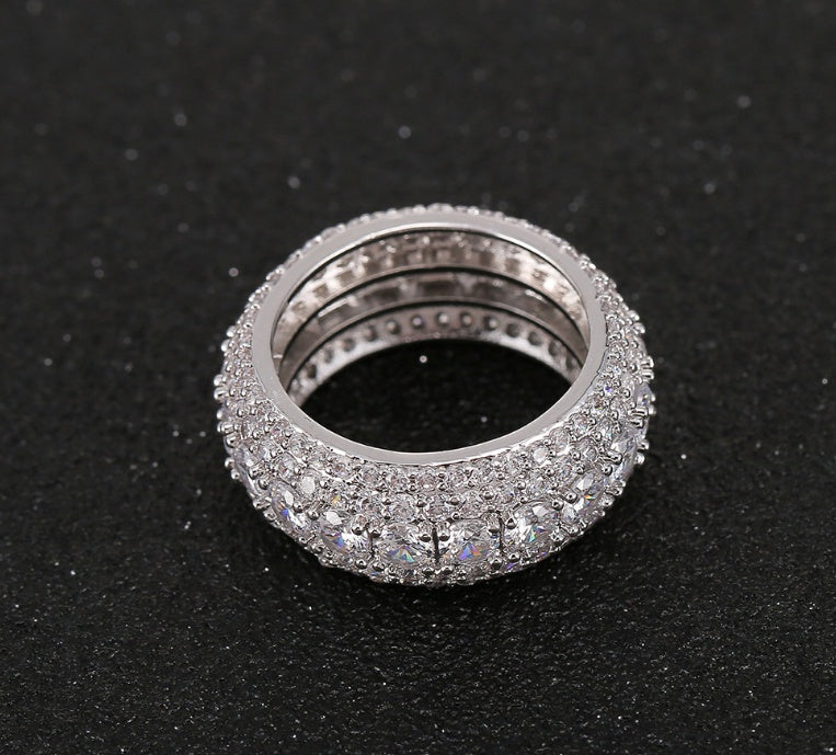 Five-Row Zircon Pavé Band Ring – Gold & Silver