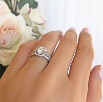 Silver Square Diamond Couple Ring Set