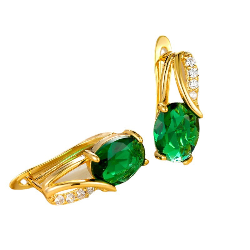 Champagne Gold Zircon Ear Clips – Diamond-Cut Copper Huggie Earrings for Women