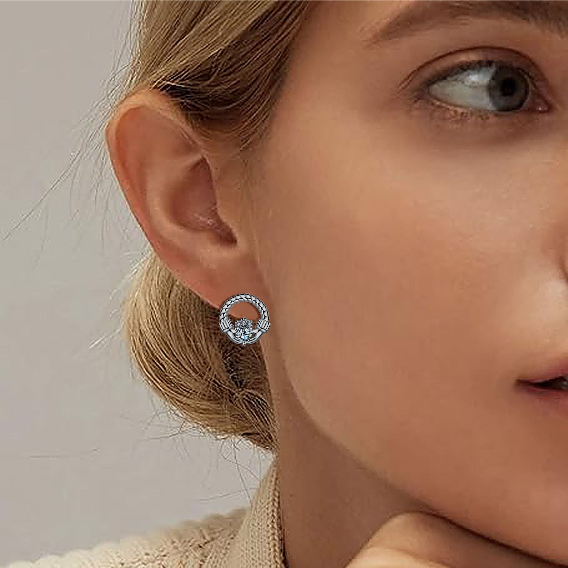 Crown Heart Stud Earrings – 925 Silver, Gemstone, Perfect Mother's Day Gift